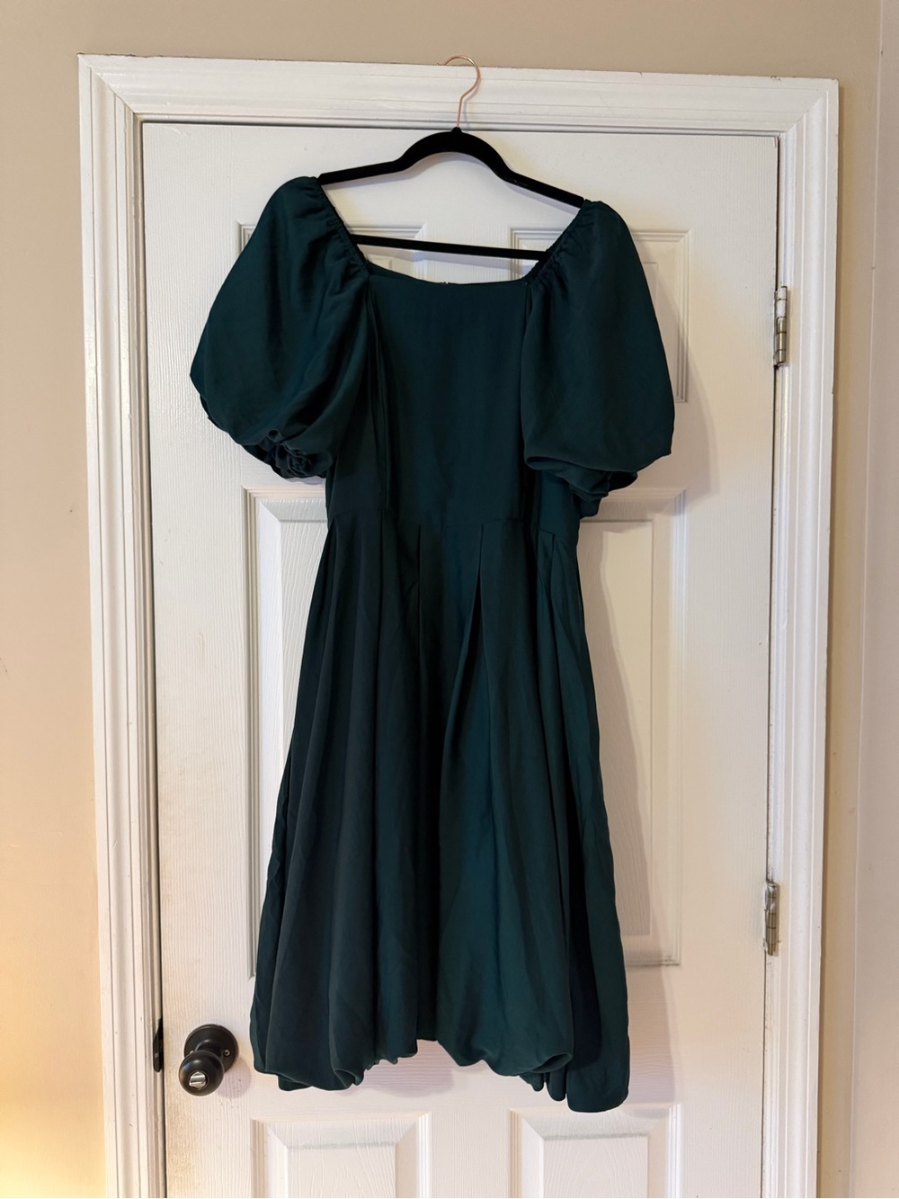 Women's Puff Sleeve Midi Dress in Deep Teal